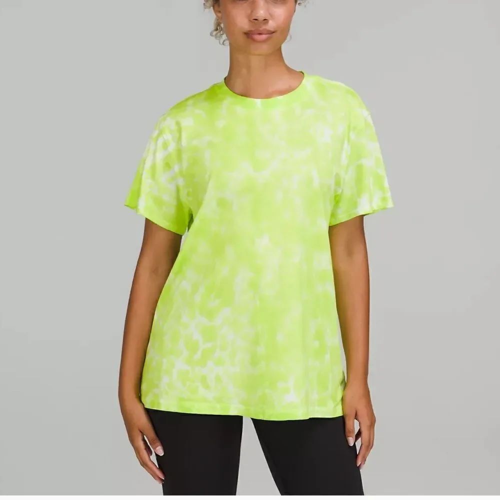 NWT New LULULEMON ALL YOURS TEE Tie Dye Neon Lime Green White MAR9 Sz 2